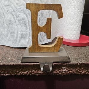 Christmas Stocking Holder Wooden Letter E Base is Metal